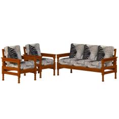 Jogo Sofá Madeira Maciça 3 Lugares e 2 Poltronas