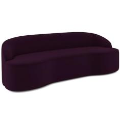 Sofá 3 Lugares Curvo Sala de Estar Living Lótus D02 Veludo Roxo 180 cm C-292 - Lyam Decor