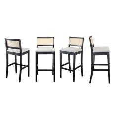 Kit 4 Banquetas com Encosto e Apoio para Pés Tiê CabeCasa MadeiraMadeira Preto/Off White