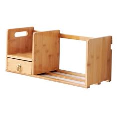 Estante de mesa expansível, estante de mesa de bambu com gavetas, prateleira organizadora de bancada telescópica, estante de mesa para dormitório de escritório