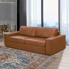 Sofá Decorativo Agatha 2 Lugares Sala de estar 150cm Pés em Madeira Couro Conhaque G88 - Gran Belo