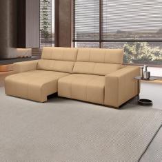 Sofá Decorativo Barbosa 3 Lugares Sala de estar 250cm Reclinável e Retrátil Couro Nude G88 - Gran Belo