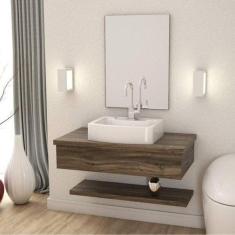 Bancada para Banheiro 80cm com Cuba Aria Rt41 Prateleira e Espelheira 