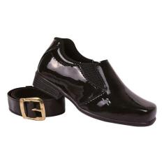 Sapato Social Infantil Menino Elástico Preto Verniz com Cinto - Raniel