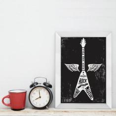 Quadro Decorativo com Moldura Branca Guitarra 22x32cm - Quartinhos