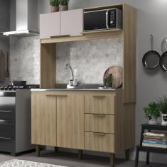 Cozinha Compacta 4 Portas 3 Gavetas Sofia J Carvalho - Dourado/Fume