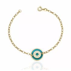 Pulseira Olho Turco Grego Resinado Folheado Ouro 18k