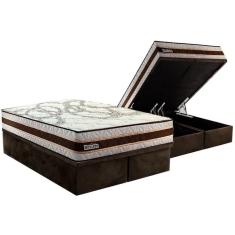 Conjunto Box Baú Queen: Colchão Espuma Paropas Resiste Double Face Ag D45 + Base Crc Suede Brown (158x198)