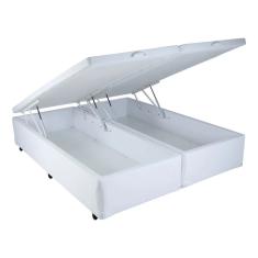 Cama Box Baú Casal Mega Tecido Branco - 138x188 Bipartido