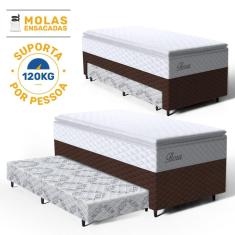 Cama Box com Colchao de Molas Ensacadas Pillow Top Flora + Auxiliar de Espuma Unique Solteiro 88cm