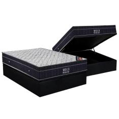 Cama Box Baú Casal: Colchão Molas Ortobom Nanolastic Airtech Progressive + Base CRC Suede Black(138x188)