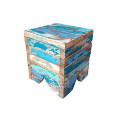 Banco Cachepô Infantil Colorido Em Madeira De Demolição Sudeste Rústico