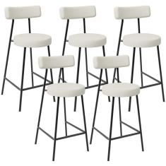 Kit 05 Banquetas Baixa Para Cozinha Sala De Jantar Bancada Milão L02 Linho Champagne