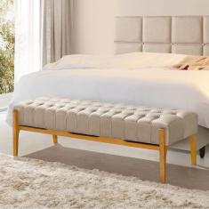 Recamier Base Em Madeira Puerto 1,30m Capitonê Linho Bege - Bege