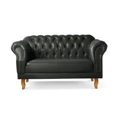 Sofá Duque Chesterfield 2 Lugares couro Ecológico Preto 300