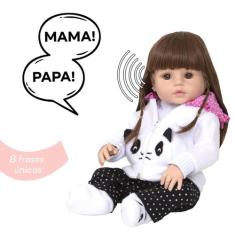 Boneca Reborn Realista Panda Menina Enxoval Fala 30 Frases - Cegonha R