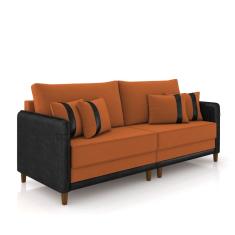 Sofá 3 Lugares Living 192cm Pé Madeira Valença Pto/Veludo Terra K01 - D`Rossi