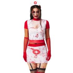 Fantasia Enfermeira Zumbi Halloween Feminino Adulto + Tiara - Fantasia