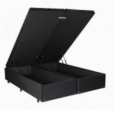 Cama Box Baú King Bipartido Suede Preto Com Pistão A Gás