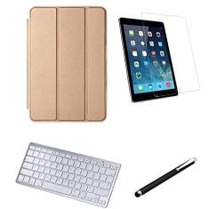Kit Capa Smart Case iPad 8a Geração 10.2 /Can/Pel e Teclado Branco - Dourado