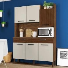 Armário de Cozinha 6 Portas 2 Gavetas Kit Modena Kits Paraná Nogueira/Off White