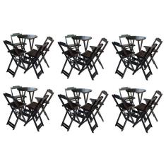 Kit 6 Jogos De Mesa Bistrô De Madeira Com 4 Cadeiras Dobravel Tabaco - Marrom