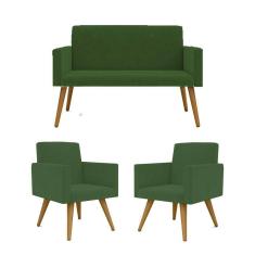 Kit Sofá Namoradeira + 2 Poltronas Sala Estar Balaqui Decor Cor:verde