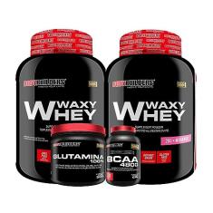 KIT 2x Whey Protein Waxy Whey 2kg + Glutamina 500g + BCAA 4800 120 Cápsulas - Bodybuilders (Morango e Paçoca)