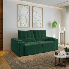 Sofá Retrátil e Reclinável com Porta Copos e Usb 3 Lugares 220cm Embaúba Extra Cabecasa Madeiramadei Verde Diamante