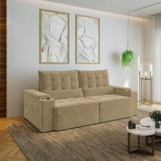 Sofá Retrátil e Reclinável com Porta Copos e Usb 3 Lugares 230cm Embaúba Extra Cabecasa Madeiramadei Palha Diamante