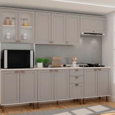 Cozinha Completa com Cristaleira Forno e Balcão para Cooktop 100% Mdf Iluminata Branco/Cinza