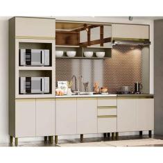 Cozinha Modulada Henn Connect 7 Peças (2 Aéreos+2Balcões+1Paneleiro+2Complemento) CPT93 Duna/Cristal-Henn