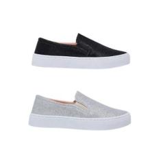 Kit 2 Tênis Slip On Feminino com Glitter Brilhante-Feminino