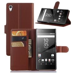 NEKOYA Capa premium para Sony Xperia Z5, capa carteira flip de couro PU premium com compartimento para cartão, suporte e fecho magnético [capa interna à prova de choque de TPU] Compatível com Sony