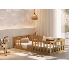 Cama Solteiro Montessoriane Com Grade Nogueira - Nemargi