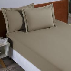 Jogo Lençol Queen 03 Peças Percal 300 Fios 100% Algodão Aba Americana 