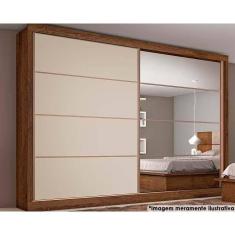 Guarda Roupa Casal 2 Portas de Correr e 6 Gavetas c/ 1 Espelho Sevilha Braúna/Off White - Europa