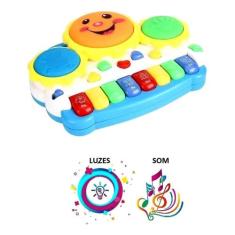 Piano de Brinquedo Infantil Teclado Educativo Tambor Com Som e Luz Col