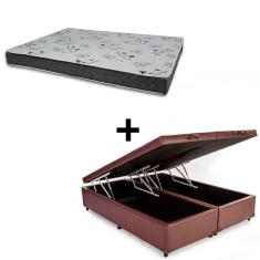 Cama Baú Casal 138 Bipartido Tecido Sintético Marrom Com Colchão Miller Bello Box - 100% Espuma - D33 Cinza 54x138x188