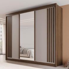 Guarda-Roupa Casal Dortmund 3 Portas 4 Gavetas com Espelho Ripado 100%
