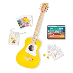Loog Pro VI Guitarra acústica infantil real para iniciantes, tamanho compacto, para crianças a partir de 9 anos, aplicativo de aprendizagem e aulas incluídas, amarelo