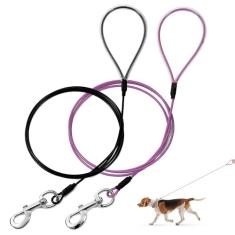 Mi Metty Coleira para cães à prova de mastigação, cabo de metal de 1,8 m, coleira resistente feita de corda de arame revestida, resistente à mastigação, ótima para cães grandes e filhotes de dentição