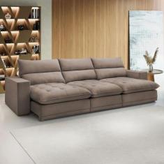 Sofá 4 Lugares Martinho Retrátil Veludo Bege Escuro - Celflex, Bege, M