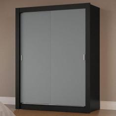 Guarda-Roupa Solteiro 2 Portas de Correr Preto/Cinza Milano Madesa, Pr