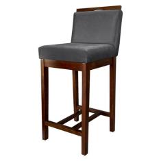 Banqueta Média para Bancada Gourmet Líbia Madeira Capuccino Suede Cinz