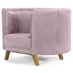 Kit 02 Poltronas Decorativas Para Sala de Estar Base de Madeira Ferrara Veludo Rosê - Gran Belo