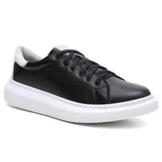 Tenis Masculino Centuria Sola Alta Couro Preto/branco-Masculino