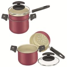 Cuscuzeira Caldeirão De Alumínio Cereja Tampa De Vidro Nº12