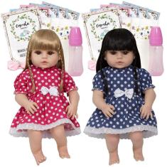 Boneca Reborn Realista Gêmeas Loira Morena + Kit Acessórios