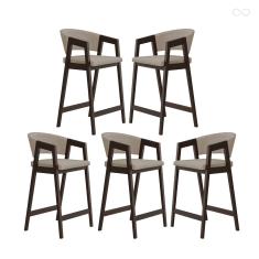 Kit 5 Banquetas Alta com Encosto Ravena Madeira Maciça Maciça Capuccino Suede Bege CCS